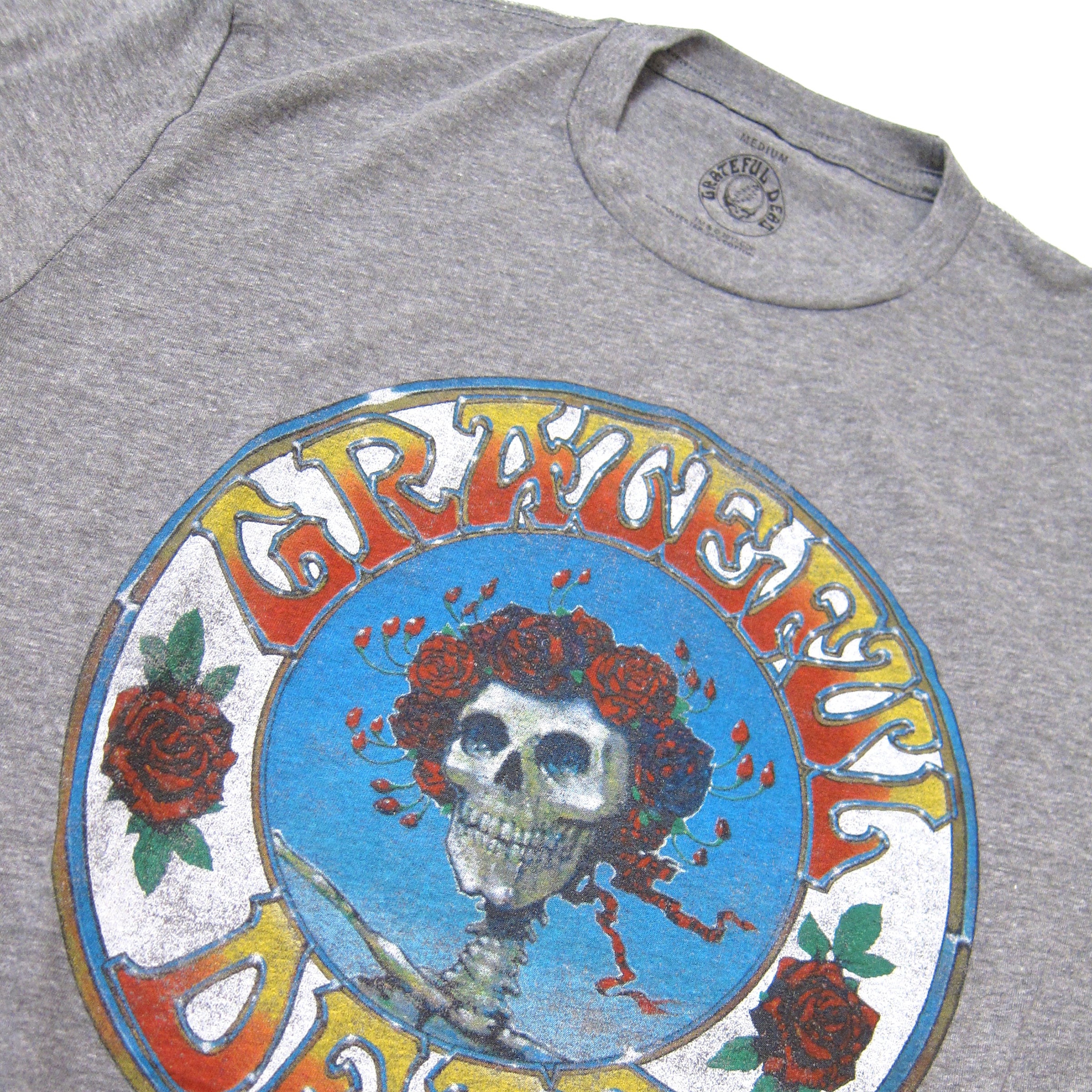 Hot Deal! Grateful Dead Grey Distressed Skull & Roses Logo Tri - Blend T - Shirt
