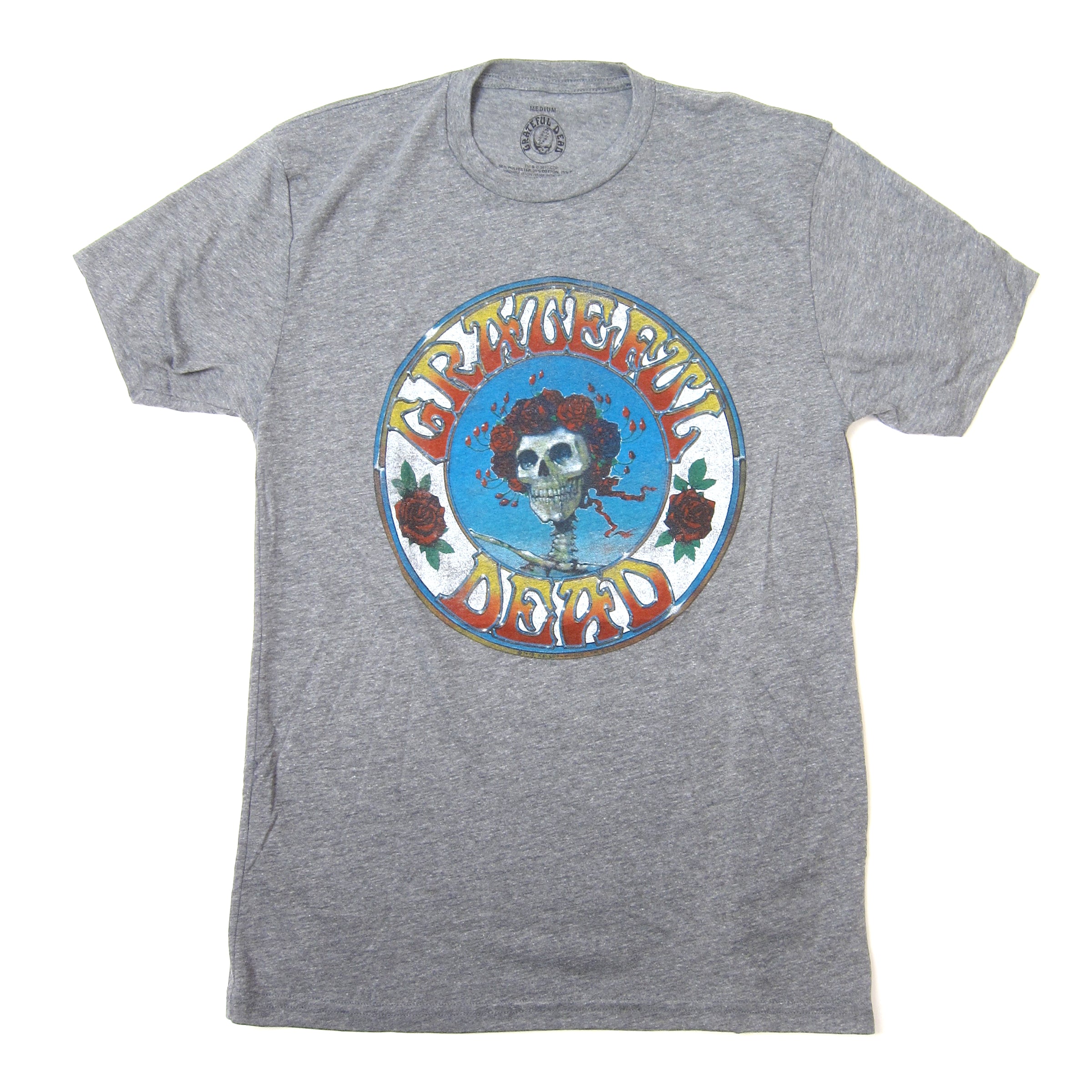 Hot Deal! Grateful Dead Grey Distressed Skull & Roses Logo Tri - Blend T - Shirt