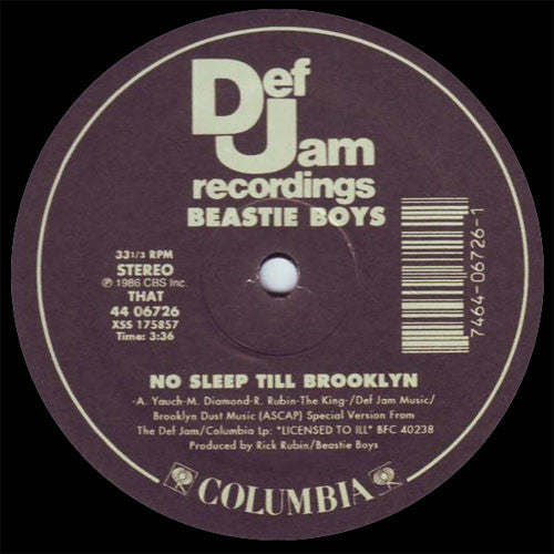 Beastie Boys: 'No Sleep Till Brooklyn' / 'She's Crafty' 12 - Classic Single