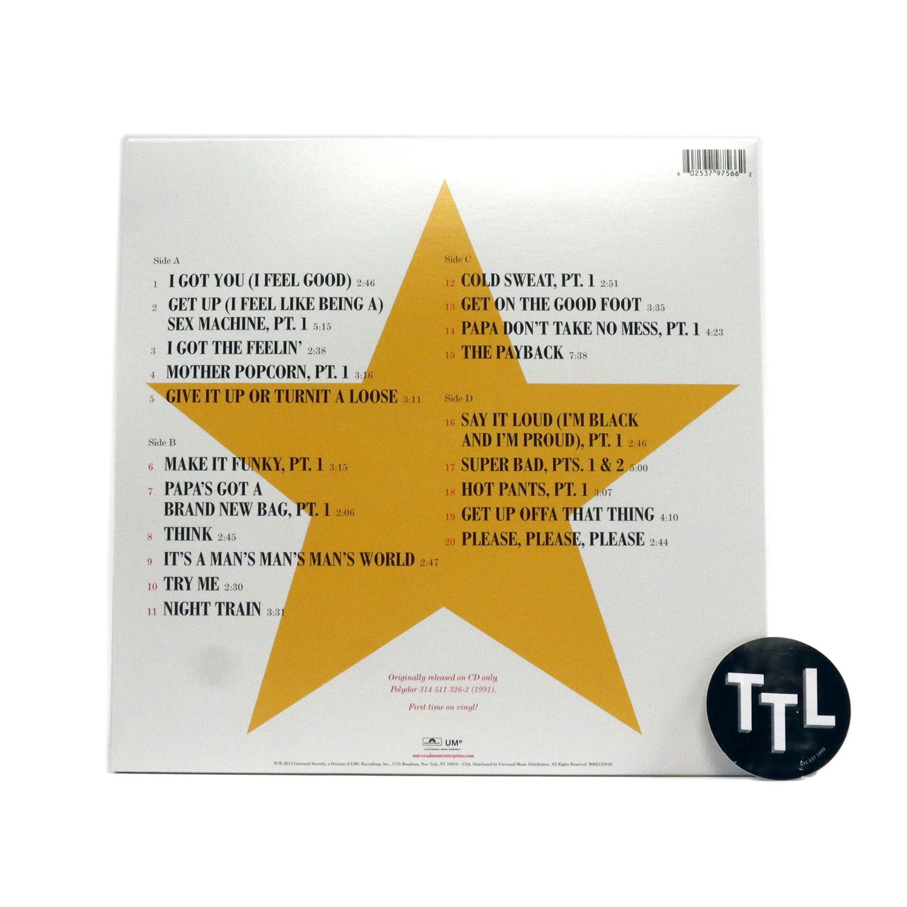Don't Miss! James Brown's 20 All - Time Greatest Hits on Colored Double Vinyl LP