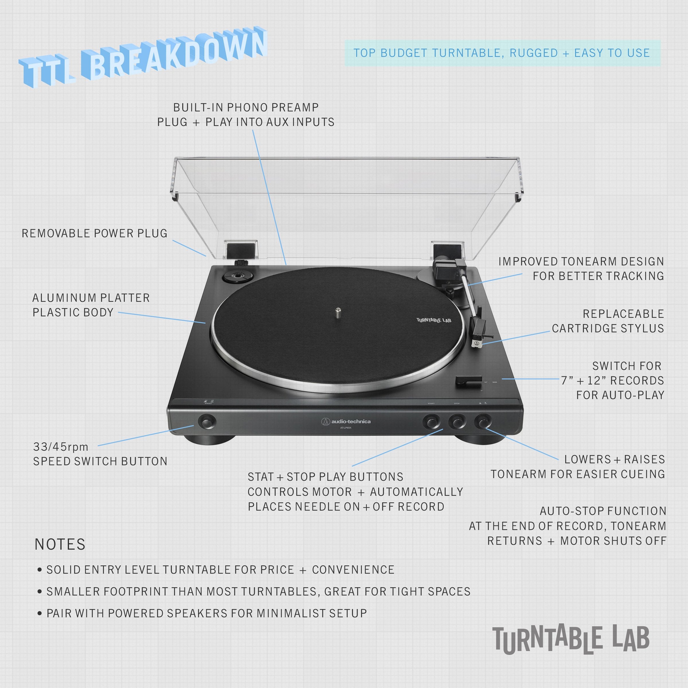 Audio-Technica AT-LP60X-BW Automatic Brown/Black Turntable - Best Starter Turntable Under $150
